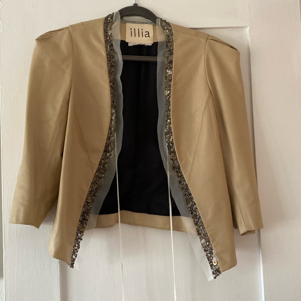 Illia lambskin leather Blazer with lace Trim